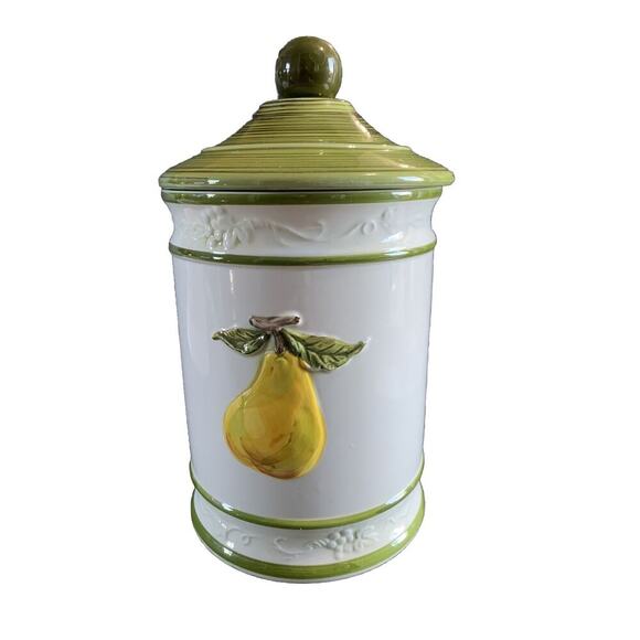 Retro Cookie Jar 1960’s 70's Apple Pear Design Art Deco Kitchen Decor Fruit MCM - Picture 3 of 16